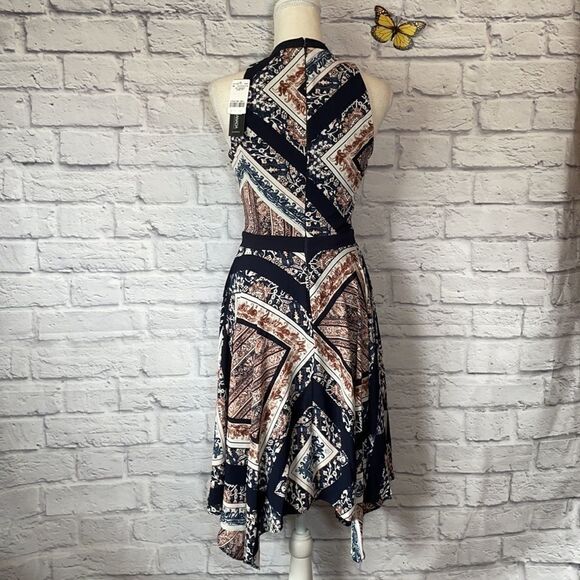 le Chateau Scarf Print Crêpe De Chine Asymmetrical Dress Size XXS - Picture 6 of 12